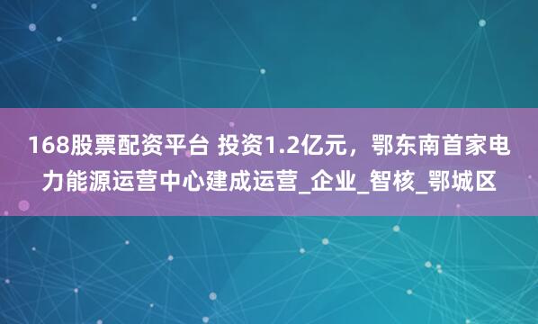 168股票配資平臺(tái) 投資1.2億元，鄂東南首家電力能源運(yùn)營(yíng)中心建成運(yùn)營(yíng)_企業(yè)_智核_鄂城區(qū)